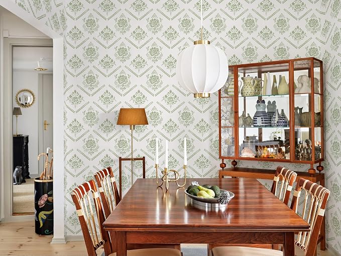 Ismoon Boho Floral Peel and Stick Wallpaper Sage Green for Vintage Bedroom | Renter Friendly Self Adhesive Removable Textured Contact Paper Botanical Wall Paper Vinyl for Bathroom Decor 17.3in X 32.8ft - Image 6