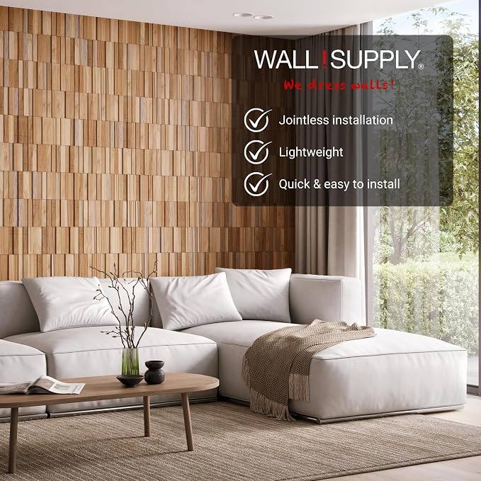 Wall!Supply 3D Wall Panels – Reclaimed Vertical Asian Teak Wood – Home Decor Wallpaper Alternative for Living Room, Bedroom & Office – Easy DIY Installation – 16 Pack, Covers 11.15 Sq Ft | Real Reclaimed Asian Teak, Wallpaper Alternative, Easy DIY Inst... - Image 2