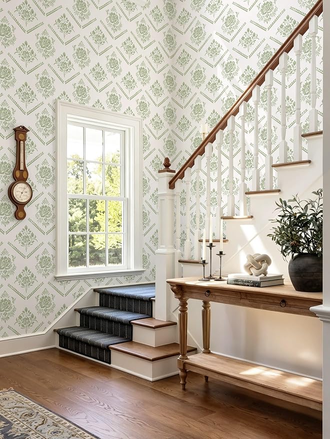 Ismoon Boho Floral Peel and Stick Wallpaper Sage Green for Vintage Bedroom | Renter Friendly Self Adhesive Removable Textured Contact Paper Botanical Wall Paper Vinyl for Bathroom Decor 17.3in X 32.8ft - Image 9