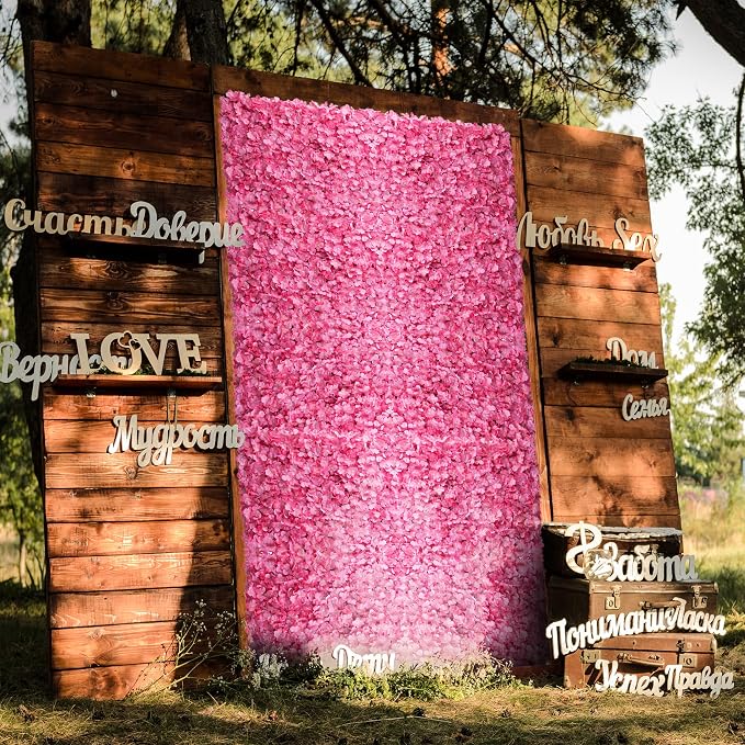 BLOSMON Pink Flower Wall Panel Backdrop Decor, 12 Pcs, 24 x 16 Inch | Hydrangea Artificial Flower Backdrops, for Wedding, Party, Bridal Shower, Hanging Fake Silk Floral Panels for DIY Decor - Image 4