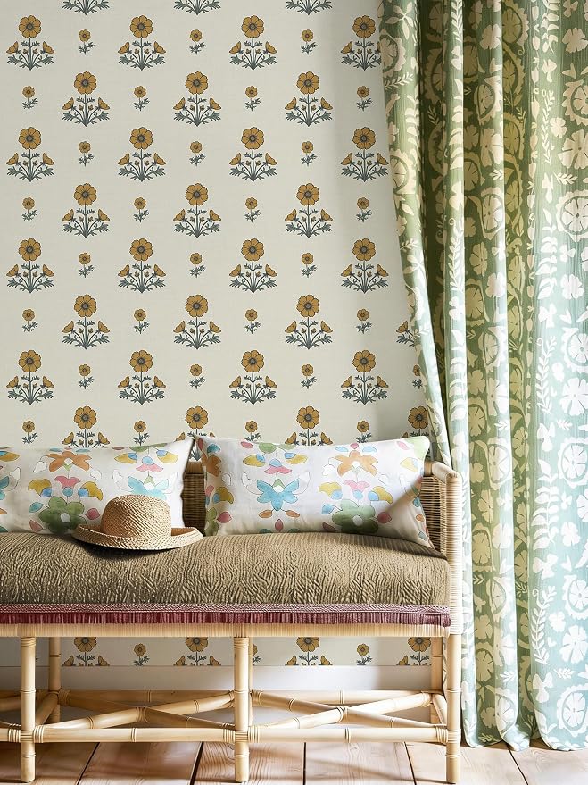 Vintage Floral Wallpaper Floral Peel and Stick Wallpaper for Bathroom 78.7"×17.3" Daisy Wall Paper Yellow and Green Cottagecore Contact Paper for Nursery Kitchen Self-Adhesive Vinyl Waterproof - Image 5