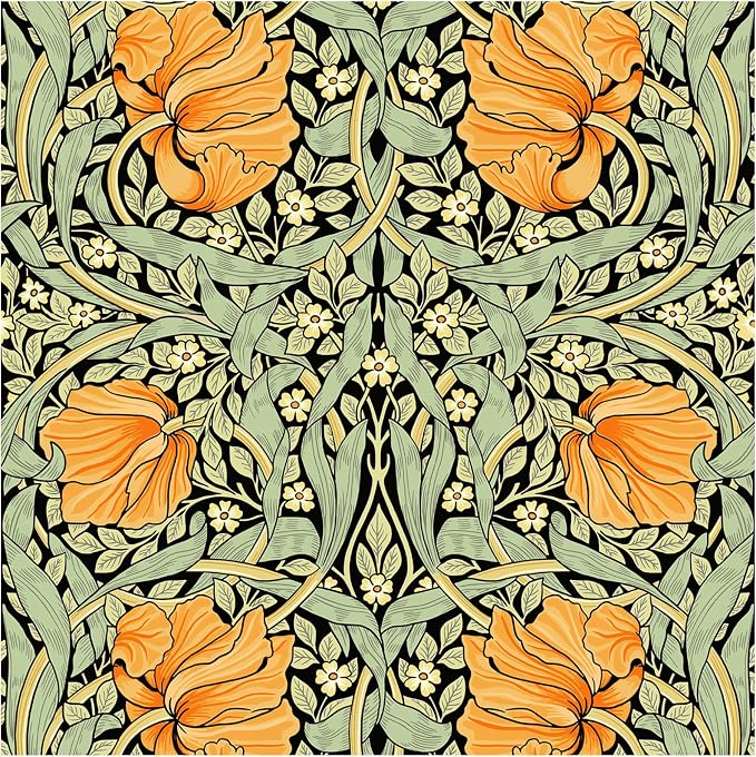 HAOKHOME William Morris Style Peel and Stick Wallpaper Art Deco Wall Paper | Green Black Yellow Textured Renter Friendly Removable Wall Paper Vintage Floral Bathroom Bedroom Contact Paper 17.3in x 9.8ft by HAOKHOME