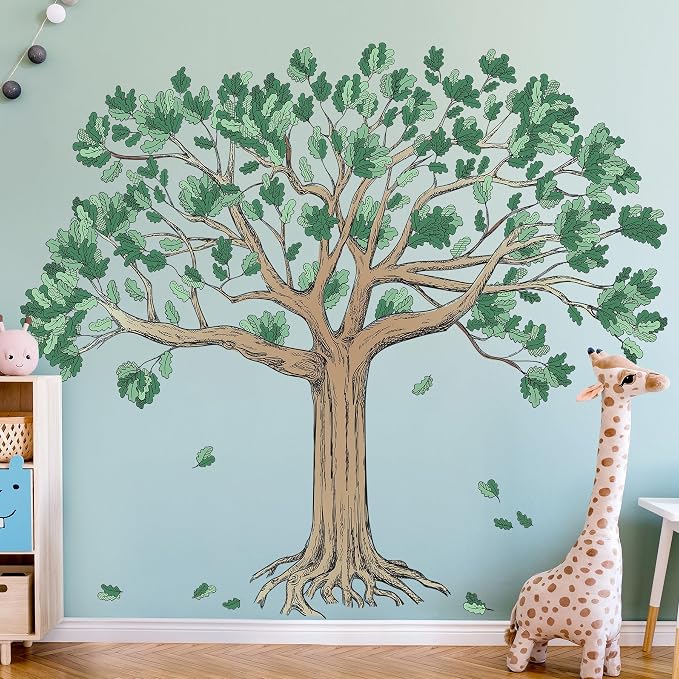 Amaonm Large Watercolor Family Tree Wall Decals 4 Pack 12x36 Inch Brown Trees with Green Leaves Peel & Stick Wall Stickers Decor for Kids Bedroom Living Room, Nursery, Classroom Home Wall (Tree) - Image 6