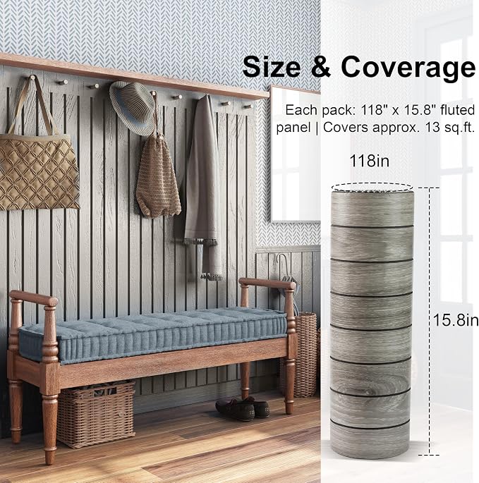 Wood Grain 15.8"W x 118"L Peel and Stick Wall Panels, 3D Soundproof (Gray) | Weatherproof Wall Panels, Thick PVC Self-Adhesive Wood Panels for Cabinets, Bedroom, Living Room, Kitchen Island Renovation - Image 7