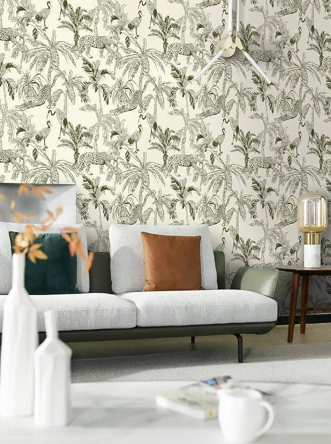 Heroad Boho Jungle Peel and Stick Wallpaper Beige and Green Contact Paper 17.3"x78.7" Animal Wall Paper Removable Self Adhesive Leopard Wallpaper for Cabinets Waterproof Bathroom Vinyl Roll - Image 6