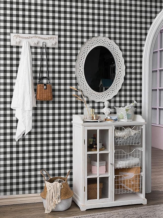 Heroad 17.3"x393" Plaid Peel and Stick Wallpaper Black and White Wall Paper Mosaic Checkered Contact Paper Self Adhesive Removable Wallpaper for Bathroom Laundry Room Waterproof Decor Vinyl Roll - Image 8