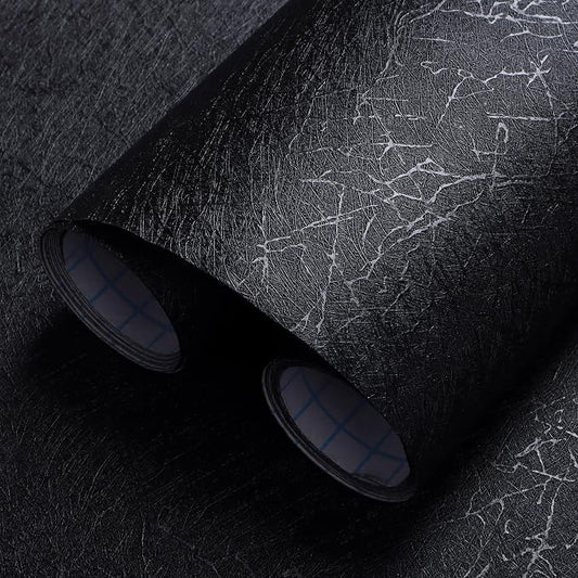 Safiyya 17.3 inch X 590 inch Wallpaper Black Silk Textured Wallpaper Peel and Stick Modern Solid Color Wall Paper Removable Contact Paper for Bedroom Vinyl Rolls by SAFIYYA
