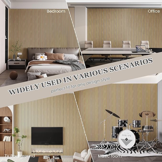 2 Pack Wood Salt Acoustic Wall Panels 94" x 23.6" x 0.8", Rustic Oak | 3D Fluted Soundproof Wooden Wall Panel, Sound-absorbing Wall Decor for Home Theater Studio Office Bedroom - Image 4