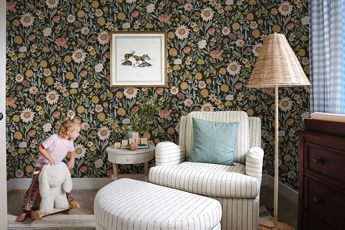 Dimoon Vintage Peel and Stick Wallpaper Boho Dark Floral Contact Paper 17.3''x78.7'' Retro Rustic Pink Removable Wall Paper Renter Friendly Texture Black Wallpaper for Bedroom Bathroom Cabinets Vinyl - Image 6