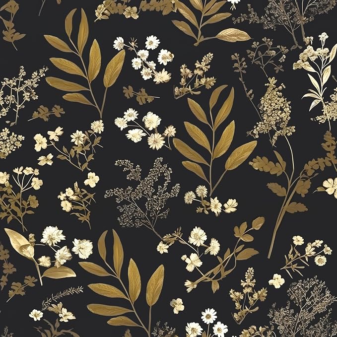 Laatse Vintage Floral Peel and Stick Wallpaper 17.5'' x 197'', Black Gold | Self Adhesive/Removable/Waterproof/Thick Vinyl Contact Paper for Bathroom Bedroom Shelf Cabinet Drawer,Prepasted,Easy Peel by Laatse