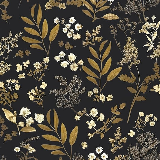 Laatse Vintage Floral Peel and Stick Wallpaper 17.5'' x 197'', Black Gold | Self Adhesive/Removable/Waterproof/Thick Vinyl Contact Paper for Bathroom Bedroom Shelf Cabinet Drawer,Prepasted,Easy Peel by Laatse