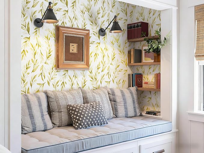 Livebor Leaf Peel and Stick Wallpaper Olive Leaf Contact Paper17.7in x 118.1in Sage Floral Wallpaper Peel and Stick Floral Leaves Contact Paper Modern Farmhouse for Bedroom Neutral Decorative - Image 3