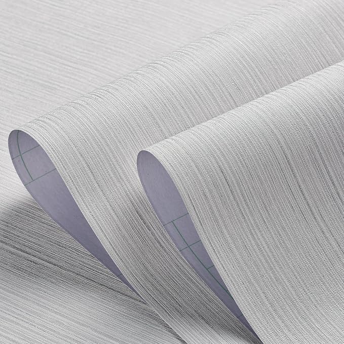 Haimin Grasscloth Wallpaper Textured 24in X 393in Fabric Contact Paper Wall Paper Textured Linen Peel and Stick Self-Adhesive Thick Vinyl Embossed Film Wallpaper (Beige Grey) - Image 5