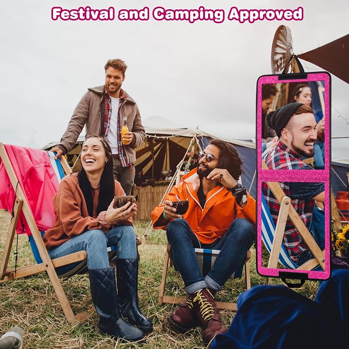 LPHUMEX Sparkle Hot Pink Folding Mirror 13”x33”, Foldable Full-Length Travel Mirror 3-Way Use, Perfect for Dance, Festivals, RV - Image 3
