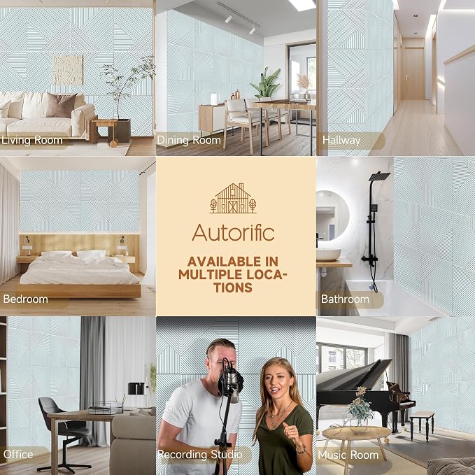 Acoustic Wall Panels,6 Pack,23.6"x23.6" Soundproof Panels,White | Self-Adhesive Sound Absorbing Panels,3D UV Printing with Wood Print,High-Density Polyester Fiber, Art Acoustic Panels - Image 7