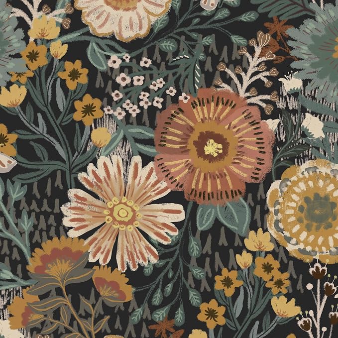 Dimoon Boho Retro Wallpaper Peel and Stick Wallpaper Vintage Floral Contact Paper 17.3''x197'' Dark Black Bohemian Removable Wall Paper Renter Friendly Waterproof Wall Mural Bedroom Bathroom Vinyl by DIYYOURMOON