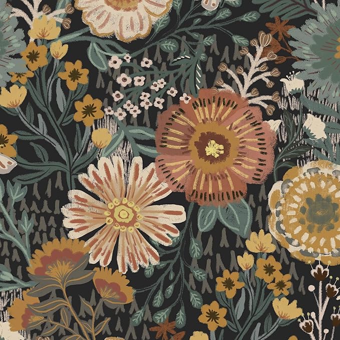 Dimoon Boho Retro Wallpaper Peel and Stick Wallpaper Vintage Floral Contact Paper 17.3''x78.7'' Dark Black Bohemian Removable Wall Paper Renter Friendly Waterproof Wall Mural Bedroom Bathroom Vinyl by DIYYOURMOON