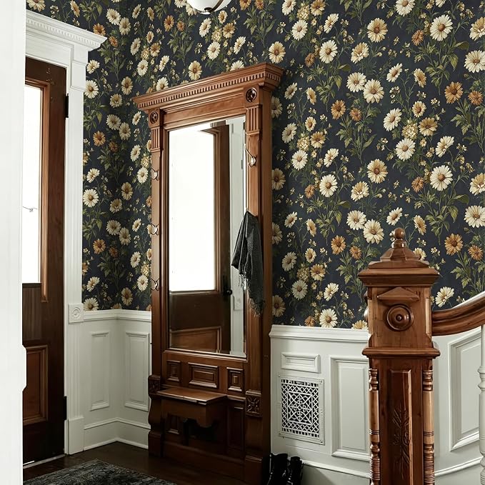 Livebor Dark Daisy Floral Wallpaper Peel and Stick Wallpaper16.9in x118.1in | Floral Contact Paper Vintage Daisy Flower Waterproof Wallpaper Self-Adhesive Removable Wall Paper for Bedroom Decorative - Image 9