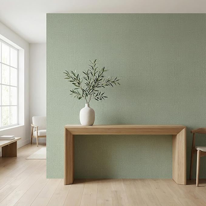 WADILE Grasscloth Peel and Stick Wallpaper 15.7in x 787.4in, Textured Contact Paper for Cabinets, Faux Linen Wall Paper Pull and Stick, Fabric Vinyl Wallpaper Self Adhesive Light Green | Textured contact paper, Faux linen, Vinyl material, Cabinets, Sel... - Image 3