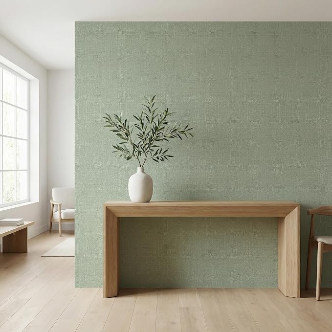 WADILE Grasscloth Peel and Stick Wallpaper 23.6 x 472 in Light Green | Textured contact paper, Faux linen, Vinyl material, Cabinets, Self adhesive - Image 3