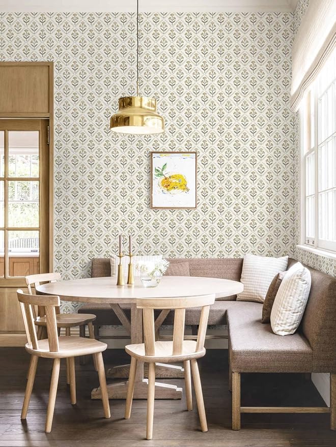 Dimoon 17.3''x197'' Peel and Stick Wallpaper Floral Beige Boho Neutral Cute Contact Paper Vintage Village Country Cottage Wallpaper Farmhouse Renter Friendly Geometry Waterproof Kitchen Bedroom - Image 2