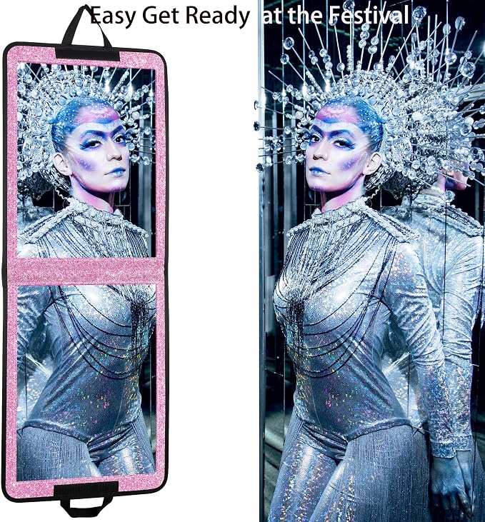 LPHUMEX Glitter Purple Folding Full Length Mirror, 13x33 inch Foldable Travel Body Mirror for Dance, Festivals, Fair Booth - Image 3