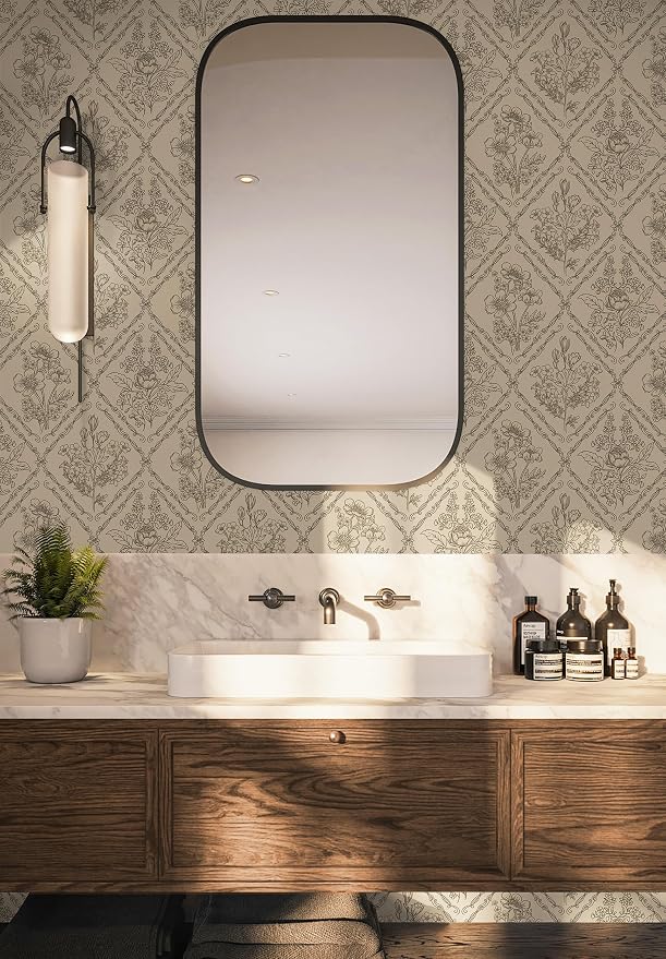 Toduso Vintage Peel and Stick Wallpaper Brown Floral Wallpaper for Kitchen Boho Neutral Contact Paper Removable Waterproof Self Adhesive Wall Paper for Bathroom Bedroom Drawer Decor Vinyl 17.3"x196.8" - Image 4