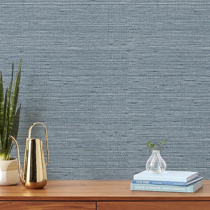 Simon&Siff Grey Blue Textured Grasscloth Peel and Stick Wallpaper 17.7"x394" Faux Grassweave Wallpaper Waterproof Self Adhesive Removable Wallpaper Mural for Home Decor Bedroom Kitchen Cabinet - Image 7