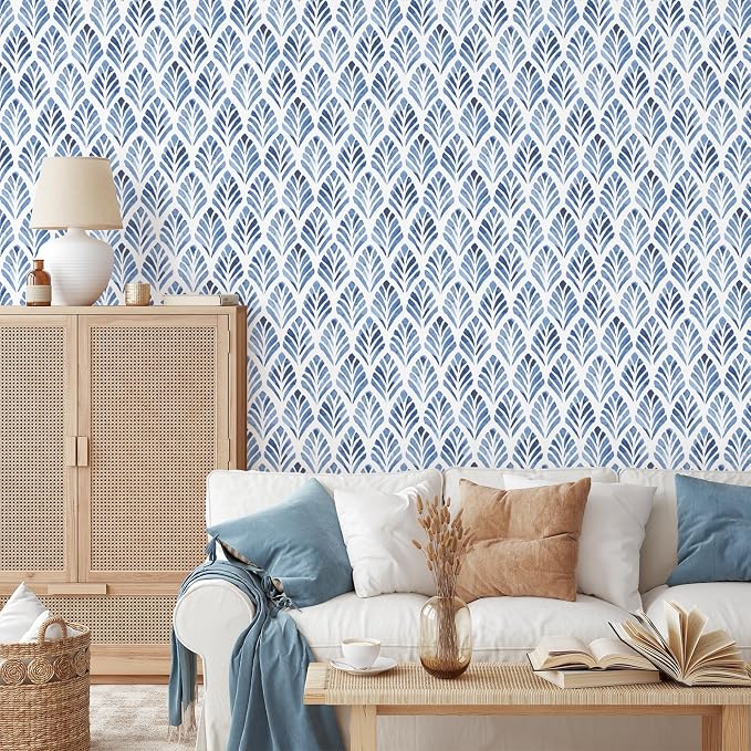 RUSPEPA Blue Leaf Peel and Stick Wallpaper, Watercolor Botanical Coastal Design, Self-Adhesive Waterproof Contact Paper for Accent Wall, Bedroom, Bathroom, Cabinet, Home Décor, 17.3 Inch x 6.5 Feet - Image 4
