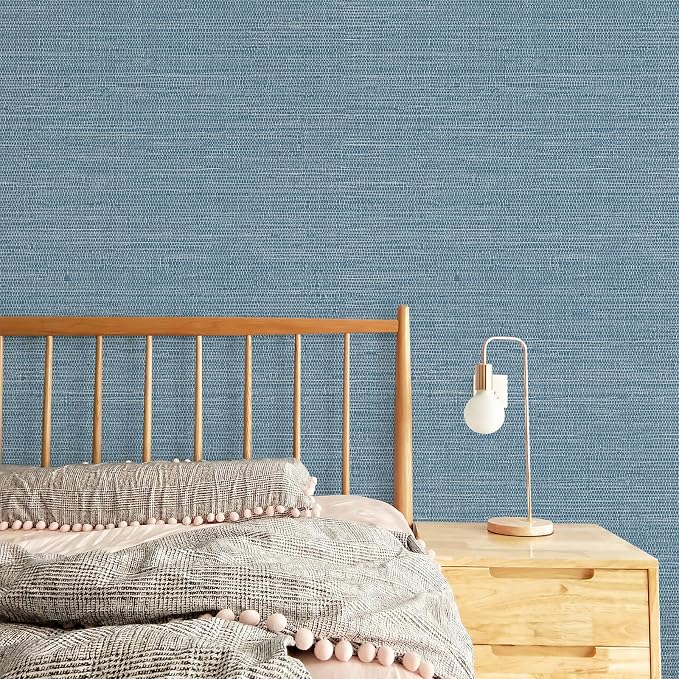 JiffDiff Grasscloth Wallpaper Peel and Stick Blue Grassweave Stick on Wallpaper Textured Self Adhesive Contact Paper 17.3"x118" - Image 8