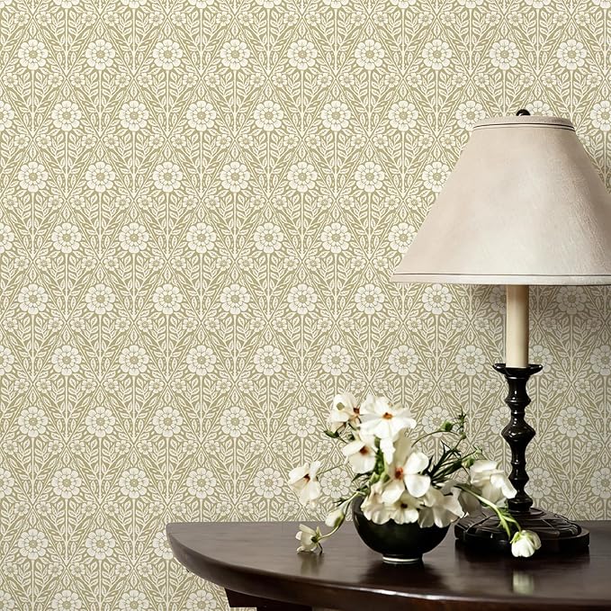 17.3" x 393.7" Floral Wallpaper Peel and Stick Vintage Boho Cream Damask Wallpaper Textured Removable Self Adhesive Vinyl Wall Paper for Bedroom Bathroom Cabinets - Image 3