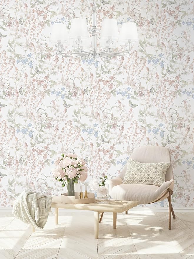 Dimoon 393"x17.3" Floral Wallpaper Pink Peel and Stick Wallpaper White Boho Contact Paper Botanical Wildflower Morden Cottage Renter Friendly Bathroom Flower Kitchen Self Adhesive Vinyl Roll - Image 6