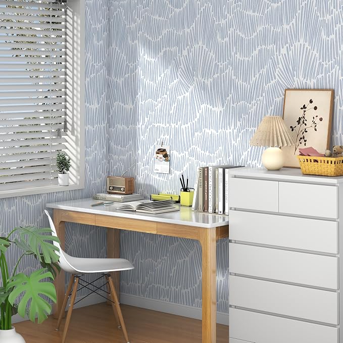 Theper Blue Peel and Stick Wallpaper Modern Contact Paper 17.3"×78.8" | Boho Striped Wallpaper Removable Self Adhesive Wall Paper for Bedroom Waterproof White and Blue Wallpapers for Cabinets Vinyl - Image 6