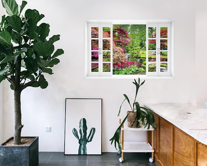 FLFK Fake Window Wall Mural - Garden View with Maple Treest Peel and Stick Decal, 48 x 32 inches, Set of 2 Sheets - Image 4