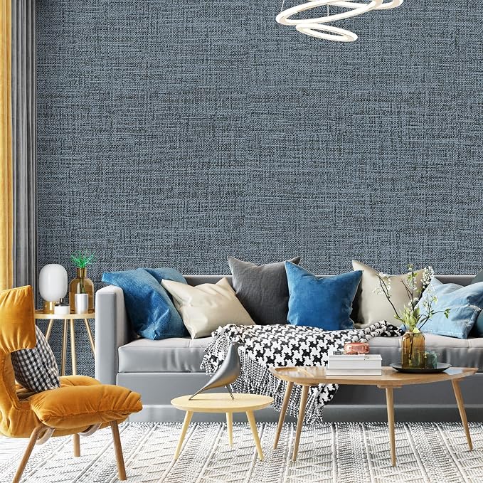 Blue Gray Grasscloth Peel and Stick Wallpaper 17.3"x480" Faux Linen Textured Contact Paper Removable Self Adhesive Vinyl Wallpaper for Bedroom Bathroom Kitchen Cabinets - Image 8