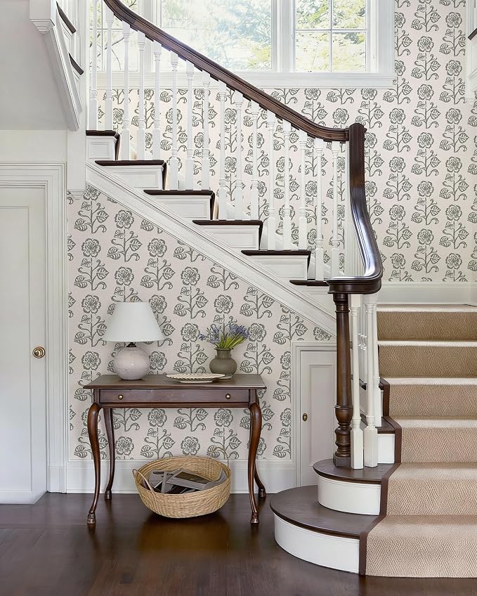 Dimoon Vintage Peel and Stick Wallpaper Beige Taupe Floral Contact Paper 17.3''x78.7'' Retro Cottage Wallpaper Boho Removable Renter Friendly Embossed Wall Paper for Bathroom Bedroom Decor Vinyl - Image 6