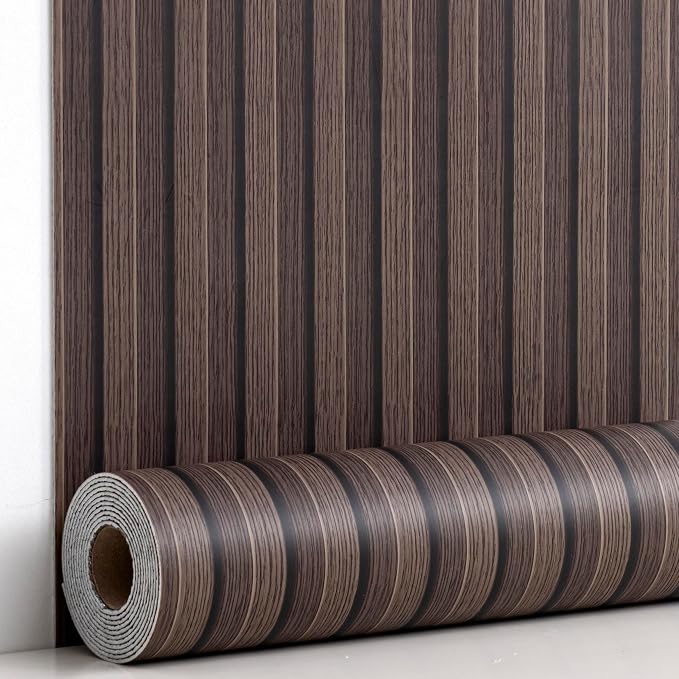 Haimin Wood Grain Slat Wall Panels Peel and Stick Faux Wood Thick Wallpaper | 118"x15.75" Waterproof PET & IXPE Foam Paneling Adhesive Smooth Beadboard Wallpaper Wall Covering Panels (Dark Brown) by HaiminHomeDecorWallpaper