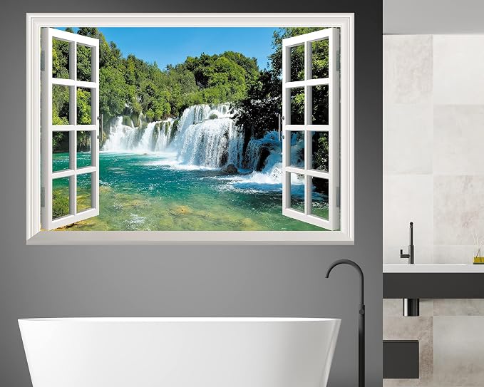 FLFK Fake Window Wall Sticker - Waterfall Faux Window Wall Mural for Wall Decor, Stick and Peel Wall Decals,48"x32",Set of 2 Sheets - Image 2
