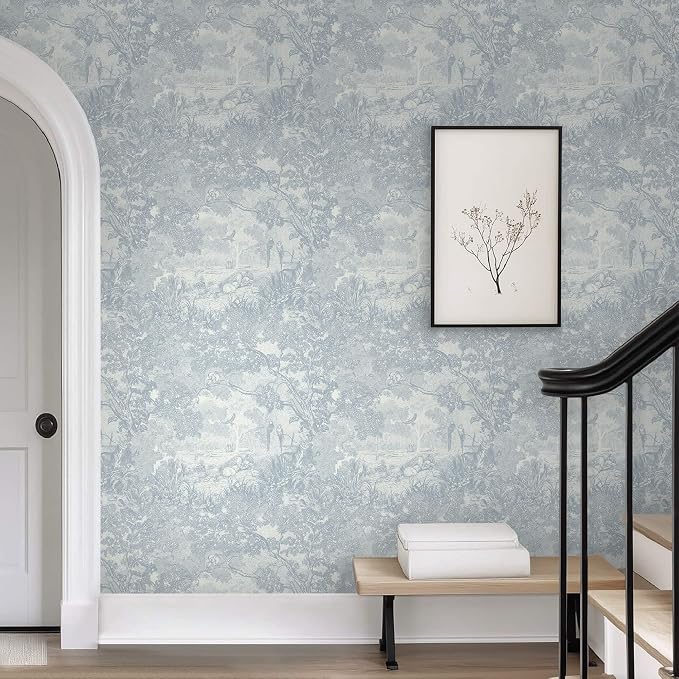 Ismoon Vintage Wallpaper Peel and Stick Blue Neutral Wallpaper 17.3in x16.4ft Forest Animals Contact Paper for Bedroom Thicken Waterproof Self-Adhesive Wall Paper Removable Renter Friendly Vinyl - Image 2