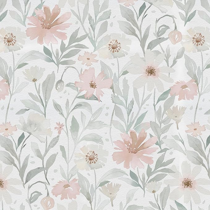 Peel and Stick Wallpaper Pink and Green Floral Wall Paper French Country Vintage Contact Paper Neutral Botanical Self Adhesive Removable Wallpaper for Kitchen Living Room Bathroom Bedroom 17.3" × 394" by Guvana