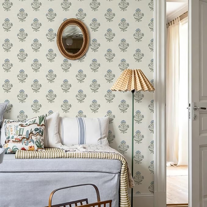 Heroad Blue Floral Wallpaper Cottage Peel and Stick Wallpaper 17.3''x393'' Faux Linen Texture Contact Paper for Cabinets Removable Self-Adhesive Wall Paper for Bedroom Kitchen Renter Friendly Vinyl - Image 9