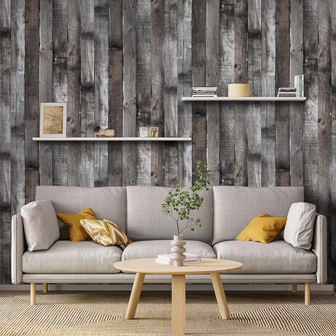 Yun-aeon Natural Wood-Dark Grey Contact Paper Peel and Stick Wallpaper | 17.3"x 1200"Self Adhesive Removable Vintage Faux Wood Wall Paper Plank Shelf Home Decoration Kitchen Counter Cover - Image 6