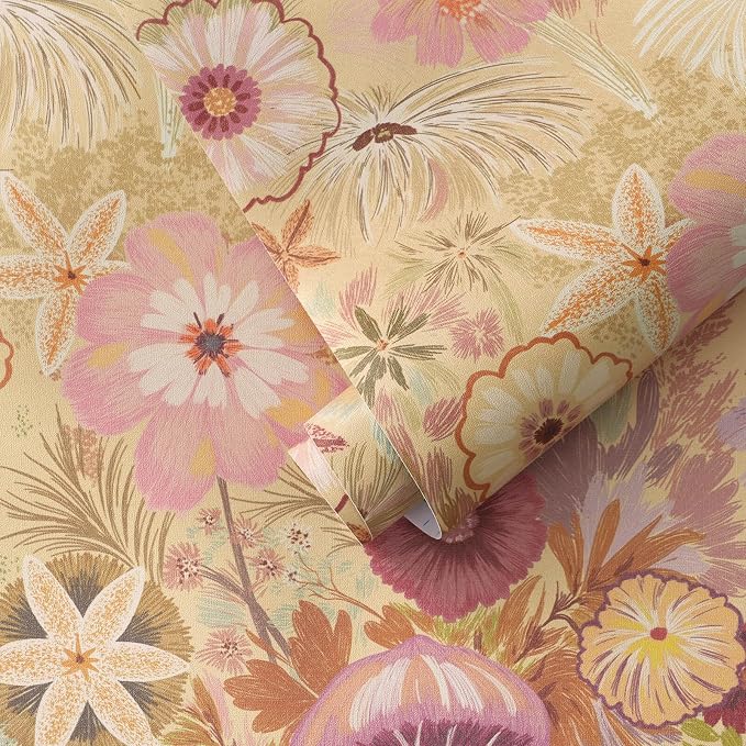 Ismoon Vintage Floral Peel and Stick Wallpaper Deep Beige Pink Contact Paper Jellyfish Starfish Stick on Wall Paper Removable Self Adhesive Vinyl Wallpaper for Bedroom Wall Cabinet Decor 17.3x78.7in by Ismoon