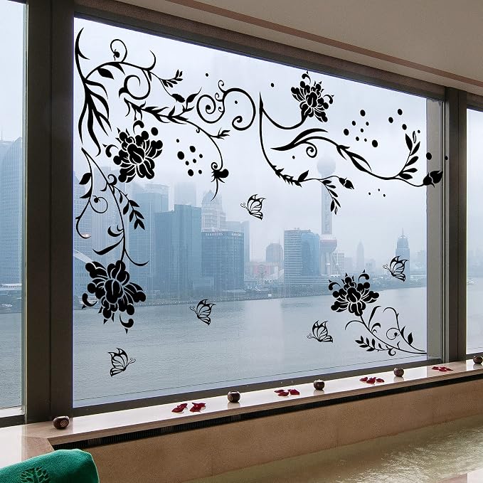 LiveGallery Black Vines Wall Decals Flowers Wall Stickers Twigs Vine Wall Decal DIY Removable Vinyl Chrysanthemum Wall Decor for Baby Kids Girls Bedroom Living Room Offices TV Sofa Background Home - Image 4