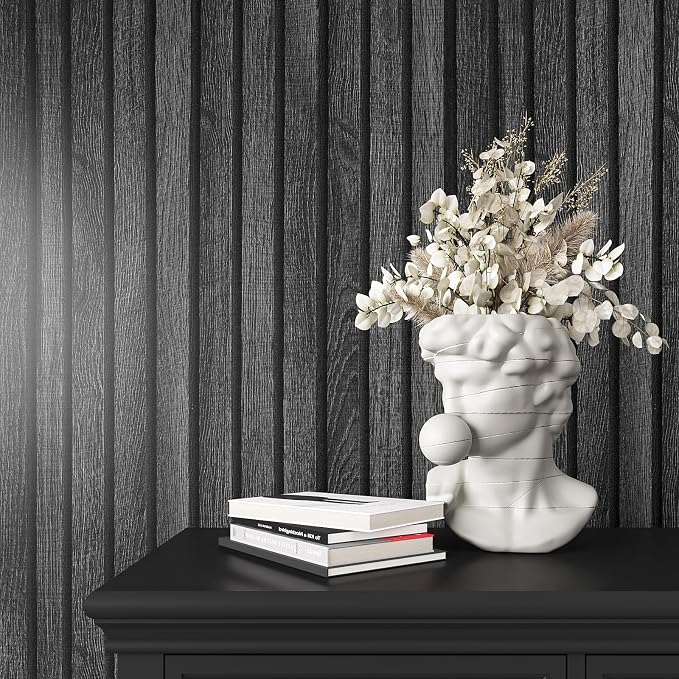 VEELIKE Charcoal Black Wood Slat Peel and Stick Wallpaper 24''x118'' Modern Wood Panel Look Contact Paper Waterproof Self Adhesive Slat Vinyl Wall Covering for Living Room Bedroom Office Accent Walls - Image 6