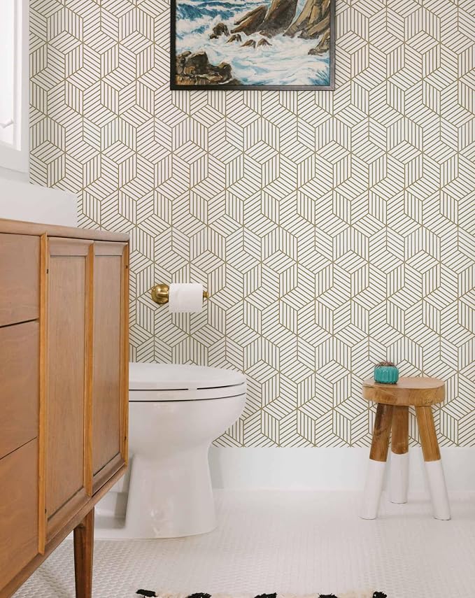 MelunMer Geometric Contact Paper Peel and Stick Wallpaper Gold 17.7”×393” | Self Adhesive, Removable Wallpaper for Bedroom/Bathroom Waterproof, Modern Contact Paper for Cabinets Liner Easy to Install - Image 9