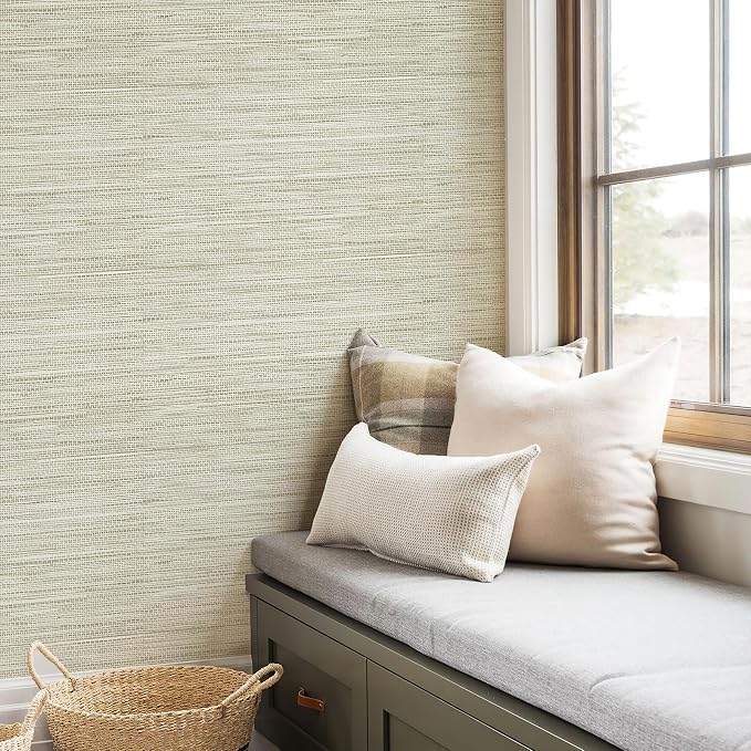 JiffDiff Grasscloth Wallpaper Peel and Stick Cream Grassweave Stick on Wallpaper Textured Self Adhesive Contact Paper 1181" x 17.3" - Image 4