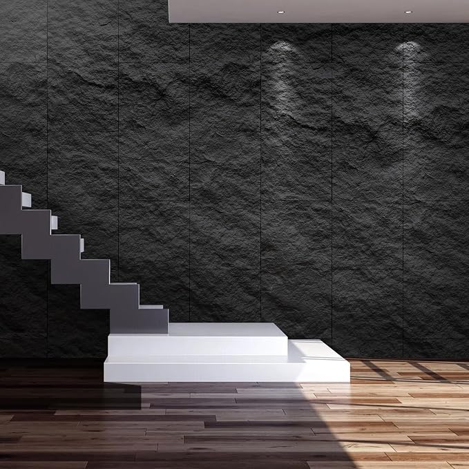 3D Faux Stone PU Wall Panels for Interior Decor, 4 Pieces, Dark Black | Cement Texture Accent Wainscoting Panel for Home, Office, 47.2" × 23.6" - Image 7