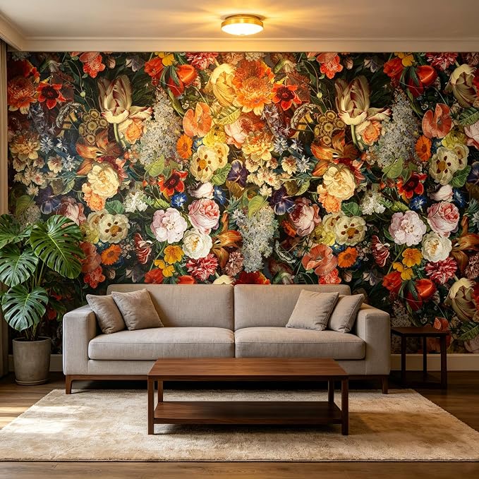 Rose Floral Large wall murals Peel and Stick self Adhesive Flowers Wallpaper for Bedroom Living Room - 108"x157" by Fightal