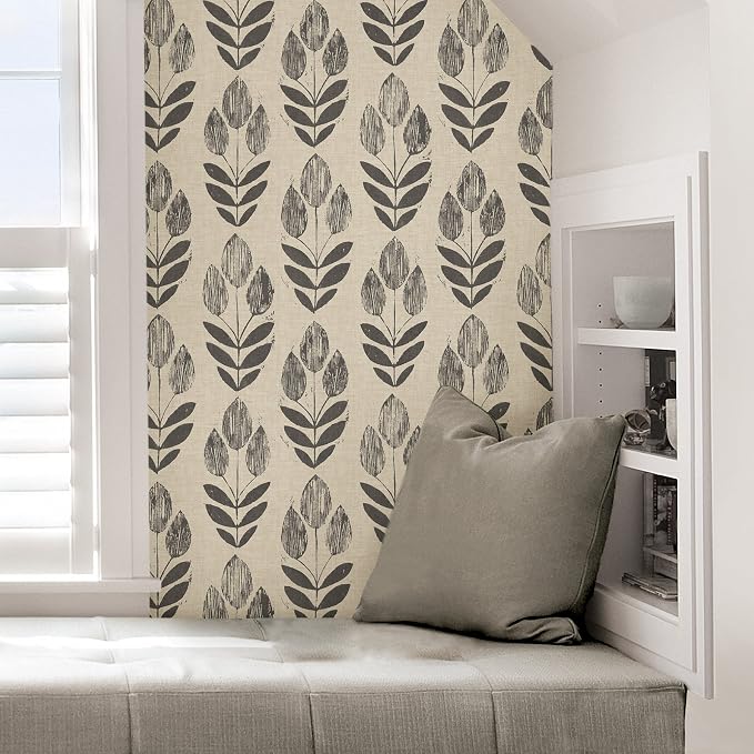 NuWallpaper Folk Tulip Peel and Stick Wallpaper, Neutral, Textured Removable Wallpaper, 20.5 in x 18 ft - Image 5